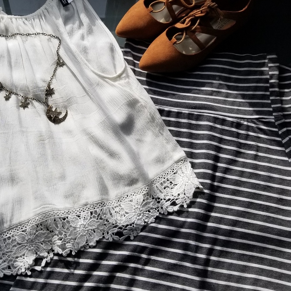 Gray and white striped skirt